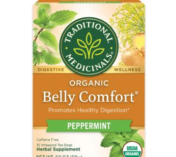Traditional Medicinals Organic Belly Comfort Peppermint Herbal Tea, Promotes Healthy Digestion, (Pack of 1) – 16 Tea Bags