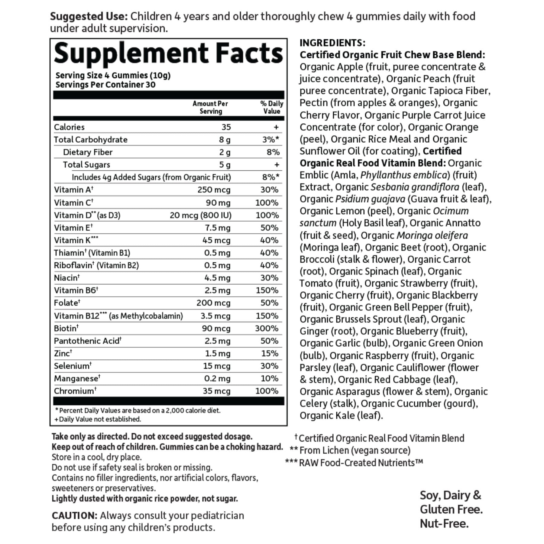 Garden of Life Organics Kids Gummy Vitamins, Certified Organic, Non-GMO & Vegan Complete Children's - B12, C & D3 Gluten, Soy & Dairy Free Real Fruit Chew Gummies, Multi, Cherry, 120 Count - Image 6