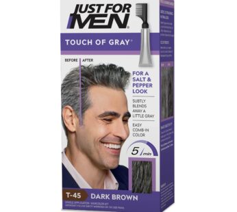 Just For Men Touch of Gray, Mens Hair Color Kit with Comb Applicator for Easy Application, Great for a Salt and Pepper Look – Dark Brown, T-45, Pack of 1
