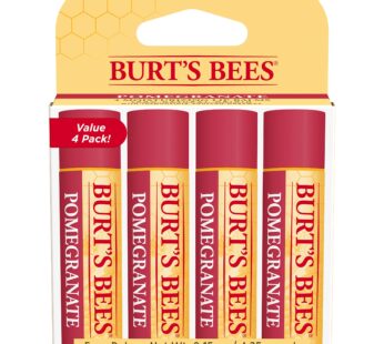 Burt’s Bees Lip Balm – Pomegranate, Lip Moisturizer With Responsibly Sourced Beeswax, Tint-Free, Natural Origin Conditioning Lip Treatment, 4 Tubes, 0.15 oz.