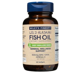 Wiley’s Finest Wild Alaskan Fish Oil Easy Swallow Minis – Omega-3 Fish Oil Supplement for Adults and Kids – Double-Strength 630mg EPA and DHA Natural Supplement – 60 Mini Softgels (30 Servings)