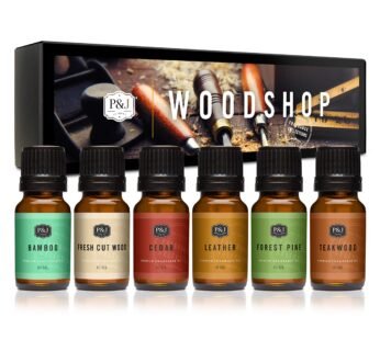 P&J Trading Fragrance Oil Woodshop Set | Forest Pine, Fresh Cut Wood, Leather, Teakwood, Bamboo, and Cedar Candle Scents for Candle Making, Freshie Scents, Soap Making Supplies, Diffuser Oil Scents