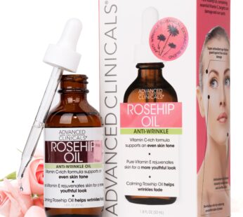 Advanced Clinicals Rosehip Oil For Face | Anti Wrinkle Facial Skin Care Serum | Vitamin C Serum Moisturizer Face Oil W/Vitamin E For Fine Lines, Dark Spots, Uneven Skin Tone, & Sun Damage, 1.8 Fl Oz