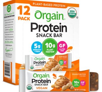 Orgain Organic Vegan Protein Bars, Peanut Butter – 10g Plant Based Protein, Low Calorie Healthy Snacks, No Lactose or Soy Ingredients, Gluten Free, Non-GMO – 1.41 Oz (Pack of 12)