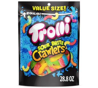 Trolli Sour Brite Crawlers, Candy, Cherry-Lemon, Strawberry-Grape & Orange-Lime, Sweet and Sour, Gummy Worms, Back to School Sweet Treat, 28.8 oz