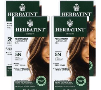 Herbatint Permanent Haircolor Gel, 5N Light Chestnut, Alcohol Free, Vegan, 100% Grey Coverage – 4.56 oz – 4 Pack