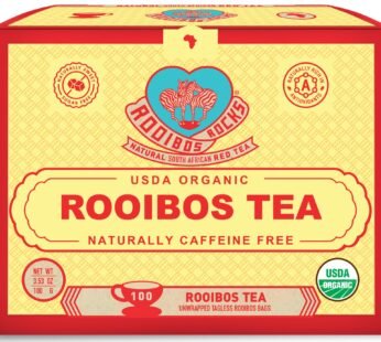 Organic Red Rooibos Tea Bags 100 Count – Naturally Sweet Herbal Tea Safe for Children & Pregnant Women – Low Tannin, Premium South African Caffeine Free Tea Bags Sustainably & Ethically Farmed