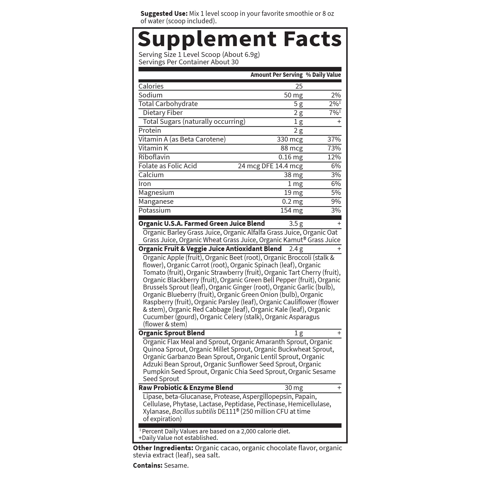 Garden of Life Raw Organic Perfect Food Green Superfood Juiced Greens Powder - Chocolate, 30 Servings - Non-GMO, Gluten Free, Vegan Whole Food Dietary Supplement, Plus Probiotics, 10.05 oz - Image 5