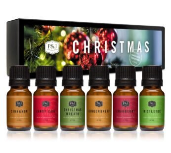 P&J Fragrance Oil Christmas Set | Christmas Wreath, Mistletoe, Candy Cane, Gingerbread, Cinnamon, and Cranberry Candle Scents, Freshie Scents, Candle/Soap Making Supplies