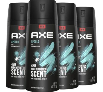 AXE Apollo Body Spray Deodorant for Long-Lasting Odor Protection, Sage & Cedarwood Deodorant for Men Formulated Without Aluminum 4 Ounce (Pack of 4)