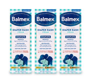 Balmex Complete Protection Daily Baby Diaper Rash Cream, Clinically Proven To Reduce Redness in Just One Use*, with Zinc Oxide + Botanicals, Pediatrician-Recommended, 4oz, 3 Pack