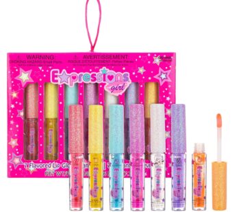 Expressions 7pc Fruity Flavored Lip Gloss Set – Lip Gloss in Assorted Fruity Flavors, Non Toxic Makeup for Kids & Teens