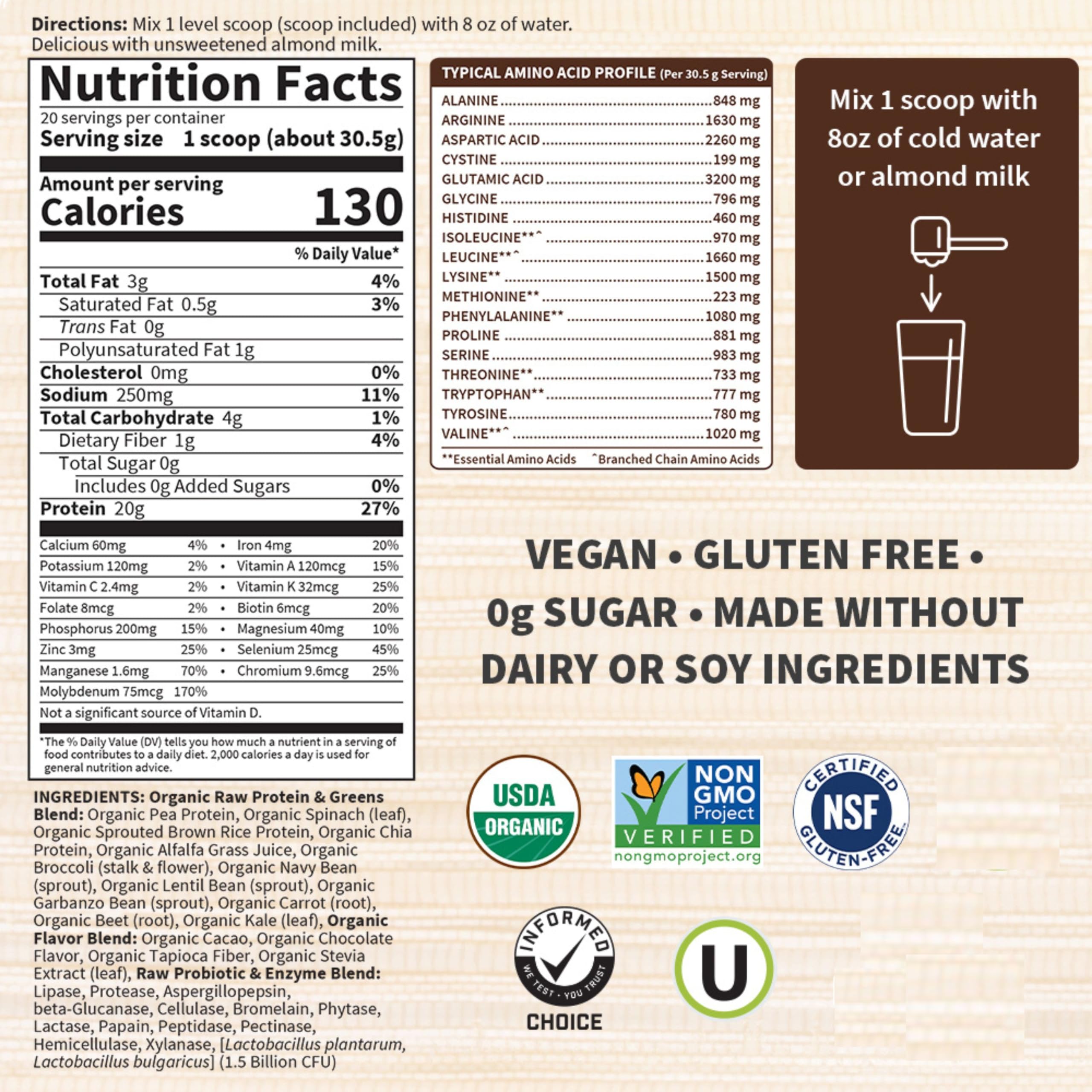 Garden of Life Raw Organic Protein & Greens - Chocolate - Vegan Protein Powder for Women and Men, Plant Protein, Pea Protein, Greens & Probiotics - Dairy Free, Gluten Free Low Carb Shake, 20 Servings - Image 5