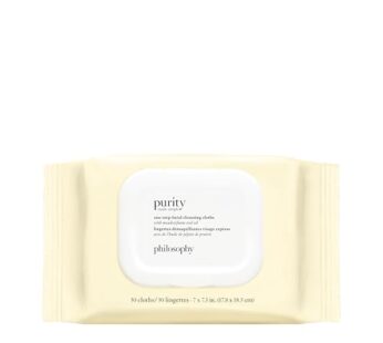 philosophy purity made simple one-step facial cleansing cloths – easily removes makeup, dirt & oil on the go – skin is left clean and comfortable with no rinsing needed – 30 ct.