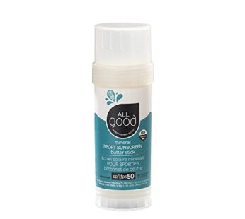 All Good Sunscreen – Sports Mineral for Face, Nose, Ears- Butter Stick SPF 50 – Coral Reef Friendly, Water Resistant, Zinc Oxide, Coconut Oil, Beeswax, Vitamin E (2.75 oz)