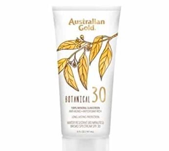 Australian Gold Botanical SPF 30 Mineral Sunscreen Lotion, Non-Chemical Sunblock with Titanium Dioxide & Zinc Oxide, Native-Australian Ingredients, Water-Resistant, Citrus Oasis Fragrance, 5 Oz