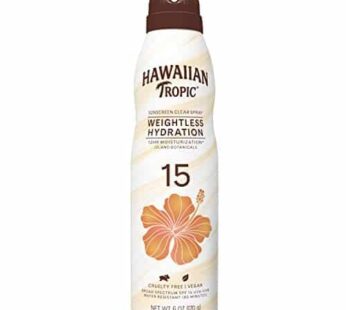 Hawaiian Tropic Weightless Hydration Clear Spray Sunscreen SPF 15, 6oz | Hawaiian Tropic Sunscreen SPF 15, Sunblock, Oxybenzone Free Sunscreen, Spray On Sunscreen, Body Sunscreen Spray, 6oz