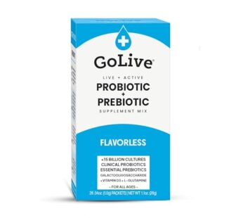 GoLIVE PROBIOTIC + PREBIOTIC SYNBIOTIC POWDER BLEND, Flavorless/Sugarless,for Women, Men & Kids For Better Gut Health,Digestion,Metabolism,Immunity, 10B-50B CFUs, Bimuno GOS+Vitamin D3+L-glutamine