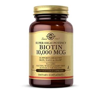 Solgar Biotin 10,000 mcg, 120 Vegetable Capsules – Energy, Metabolism, Promotes Healthy Skin, Nails & Hair – Super High Potency – Non-GMO, Vegan, Gluten, Dairy Free, Kosher – 120 Servings