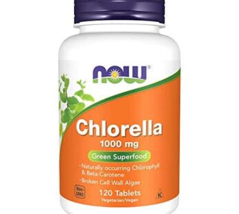 NOW Supplements, Chlorella 1000 mg with naturally occurring Chlorophyll, Beta-Carotene, mixed Carotenoids, Vitamin C, Iron and Protein, 120 Tablets