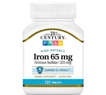 21st Century Iron 65 mg Ferrous Sulfate 325 mg Tablets, 120 Count