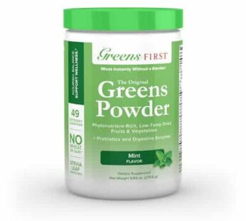 Greens First – Mint – 30 Servings – Greens Powder Superfood, 49 Superfoods, 15+ Organic Fruit & Vegetables, Antioxidant Smoothie Mix Supplement, Dairy Free, Vegan & Non-GMO – 9.86 oz