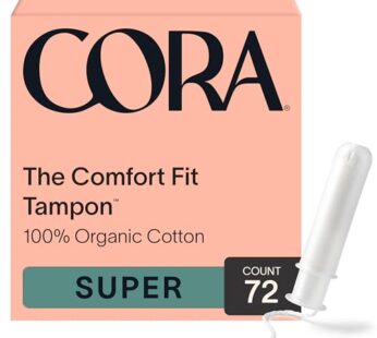 Cora Organic Applicator Tampons | Super Absorbency | 100% Organic Cotton, Unscented, BPA-Free Compact Applicator | Leak Protection | Packaging May Vary | 72 Total