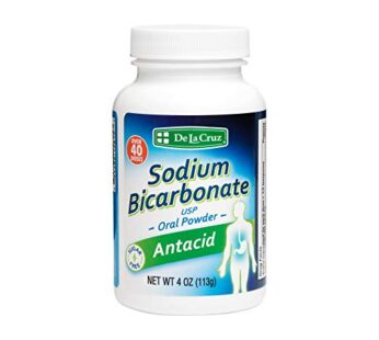 De La Cruz Pure Sodium Bicarbonate – USP Grade Bicarbonate of Soda ? 100% Pure Baking Soda ? Aluminum Free Antacid Powder for Heartburn & Indigestion – Packed in USA, 4 OZ.