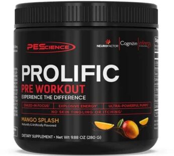 PEScience Prolific Pre Workout Powder, Mango Splash, 40 Scoops, Energy Supplement with Nitric Oxide
