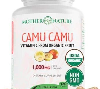 Organic Vitamin C from Camu Camu Capsules 1,000mg, Packed with Natural VIT C, Raw Antioxidants – Immune Support Supplement & Anti-Aging for Skin – Powder Organic, Vegan, Non-GMO (120 Count)