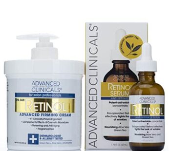 Advanced Clinicals Retinol Body Cream + Retinol Serum 2PC Bundle | Crepey Skin Care Treatment | Face Serum & Body Cream Firming Skincare Set & Kits For Wrinkles, Fine Lines, & Sagging Skin, 2pc Set