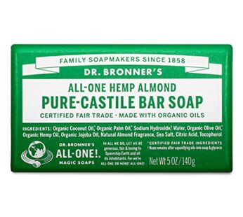 Dr. Bronner’s – Pure-Castile Bar Soap (Almond, 5 ounce, 12-Pack) – Made with Organic Oils, For Face, Body and Hair, Gentle and Moisturizing, Biodegradable, Vegan, Cruelty-free, Non-GMO