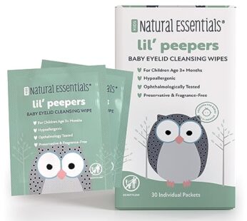 Natural Essentials Lil’ Peepers Baby Eye Wipes and Eyelid Cleanser, Rinse-Free Pediatrician Recommended Hypoallergenic Soft Eyelid Wipes for Babies, Kids and Adults, (30 Count)