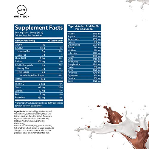 MRM Nutrition Egg White Protein | Vanilla Flavored | 23g Fat-Free Protein | with Digestive enzymes | Highest Biological Value | Clinically Tested | 20 Servings - Image 2