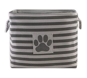 Bone Dry Pet Storage Collection Striped Paw Patch Bin, Large Rectangle, Gray