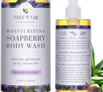 Tree to Tub Lavender Body Wash for Sensitive Skin & Dry Skin – pH Balanced Moisturizing Body Wash, Hydrating Sulfate Free Vegan Body Soap for Women & Men w/Organic Shea Butter, All Natural Aloe Vera