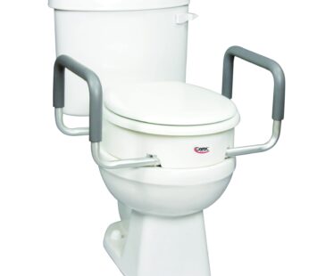Carex 3.5 Inch Raised Toilet Seat with Arms – For Round Toilets – Elevated Toilet Riser with Removable Padded Handles, Easy On and Off, Support 250 lbs