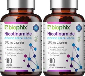 biophix B-3 Nicotinamide 500 mg 180 Caps 2 Pack – Nicotinic Amide Niacin Natural Flush-Free Vitamin Formula – Supports Skin Cell Health