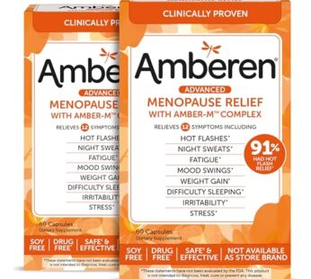 Amberen: Safe Multi-Symptom Menopause Relief. Clinically Shown to Relieve 12 Menopause Symptoms: Hot Flashes, Night Sweats, Mood Swings, Low Energy and More. 2 Month Supply