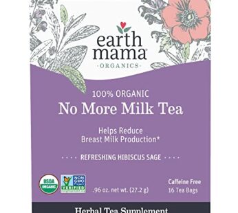 Earth Mama No More Milk Tea | Organic Herbal Tea Bags to Reduce Breast Milk Production, Stop Breastfeeding, & Wean Lactation Naturally, Postpartum Essentials, Decaf Tea With Hibiscus & Sage (16-Count)