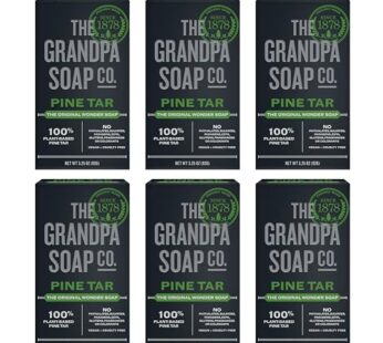 The Grandpa Soap Company Pine Tar Bar Soap for Men- Made With 100% Plant-Based Pine Tar Oil, 3 in 1 Cleanser Deodorizer and Moisturizer, Dermatologist Tested, Safe for Sensitive Skin, 3.25 Oz, 6 Pack