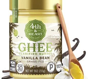 4th & Heart Vanilla Bean Grass-Fed Ghee, 9 Ounce, Keto, Pasture Raised, Lactose and Casein Free, Certified Paleo