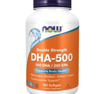 NOW Supplements, DHA-500 with 250 EPA, Molecularly Distilled, Supports Brain Health*, 180 Softgels