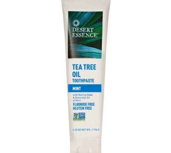 Desert Essence Tea Tree Oil Toothpaste – Mint – 6.25 Oz – Refreshing Taste – Deep Cleans Teeth & Gums – Helps Fight Plaque – Sea Salt – Pure Essential Oil – Baking Soda – Promotes Healthy Mouth