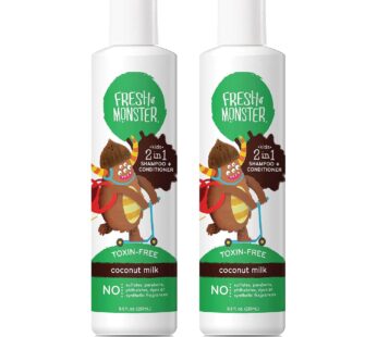 Fresh Monster 2-in-1 Kids Shampoo & Conditioner, Toxin-Free, Hypoallergenic, Tear-free Shampoo & Conditioner for Kids, Coconut (2 Pack, 8.5oz/each)