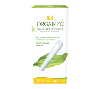 Organyc 100% Certified Organic Cotton Tampons, Cardboard Applicator, Free from Chlorine, Perfumes, Rayon and Chemicals, Regular, 16 Count