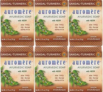 Auromere Ayurvedic Bar Soap, Sandal Turmeric – Eco Friendly, Handmade, Vegan, Cruelty Free, Natural, Non GMO (2.75 oz), 6 pack