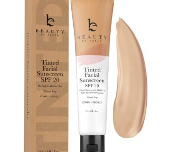 Tinted Sunscreen for Face – SPF 20 With Natural & Organic Ingredients Broad Spectrum Sunblock Lotion, Tinted Moisturizer Zinc Oxide Sunscreen Face for Skincare, Facial Sunscreen (Light Beige)