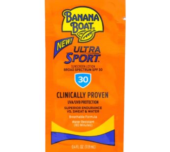 Banana Boat Sport Sunscreen, SPF 30 Protection Lotion, Travel Packets, 0.4 Fl Oz (Pack of 12)