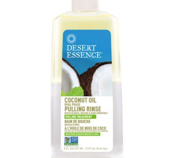 Desert Essence Coconut Oil Dual Phase Pulling Rinse – Organic Sesame & Sunflower Removes Impurities From Teeth & Gums – Refreshing Tea Tree, Wintergreen & Spearmint – Vegan, Non-GMO, SLS Free – 8oz